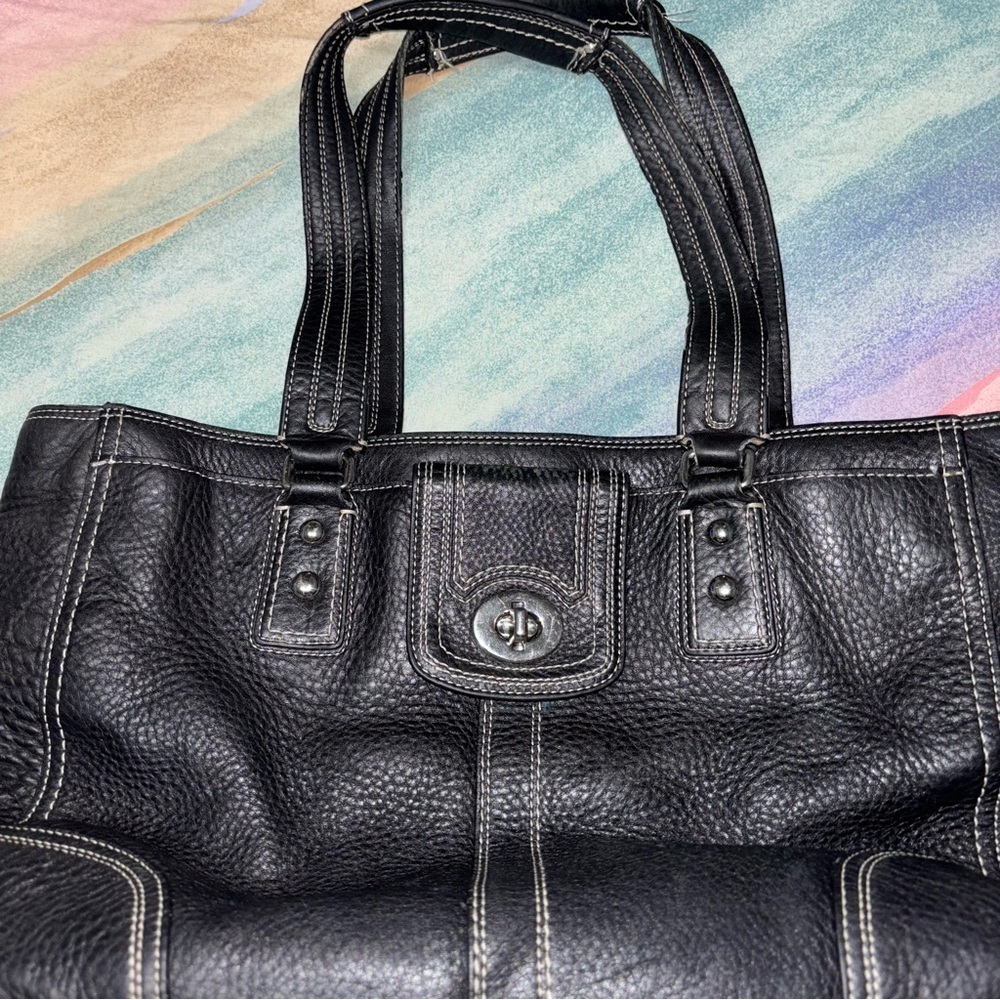 Coach Hampton Turn Lock Black Pebbled Leather Satchel - Picture 3 of 11